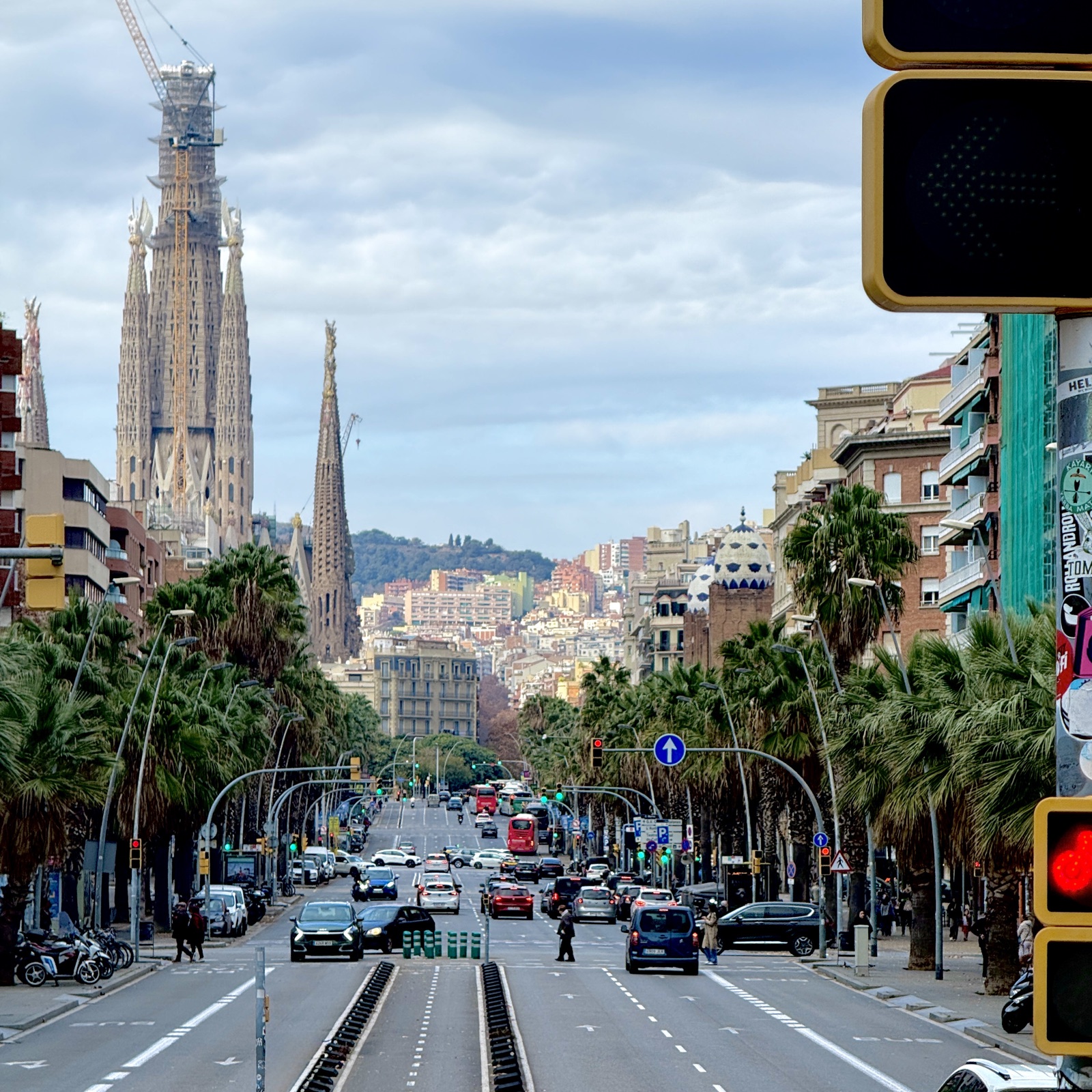 The Sagrada Família down a Barcelona avenue