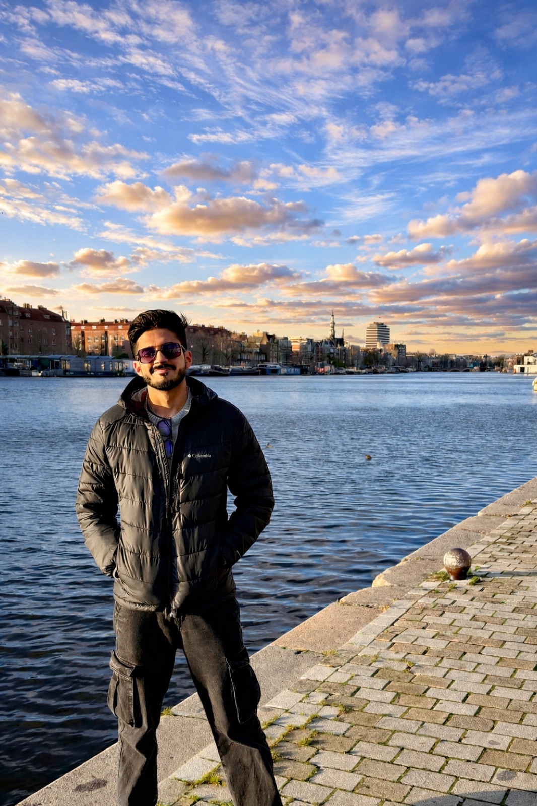 By the water in Amsterdam at golden hour