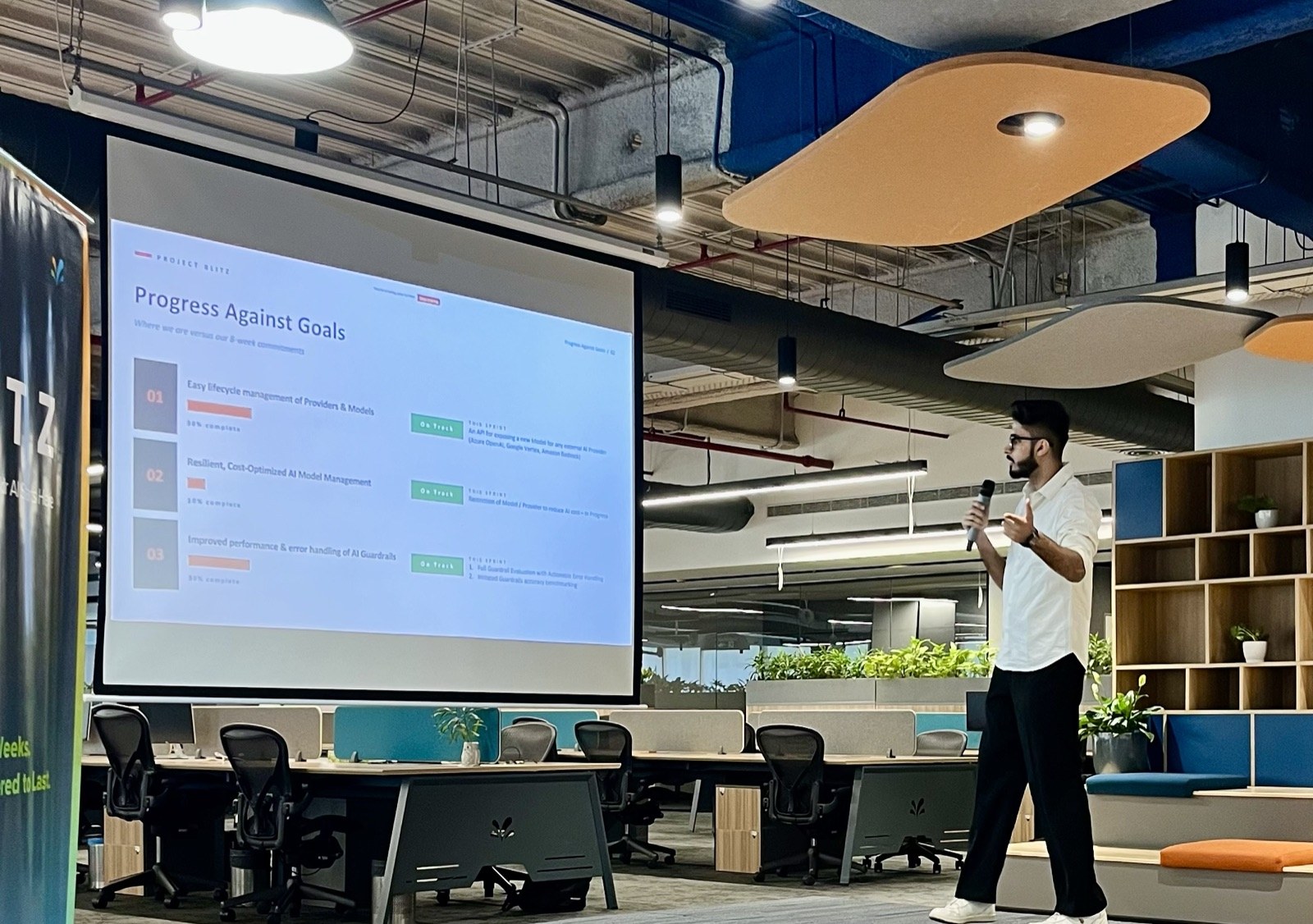 Presenting to the team at the office